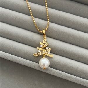 Gold-Plated Christmas Tree Pendant Necklace with Pearls| gold pendant necklace